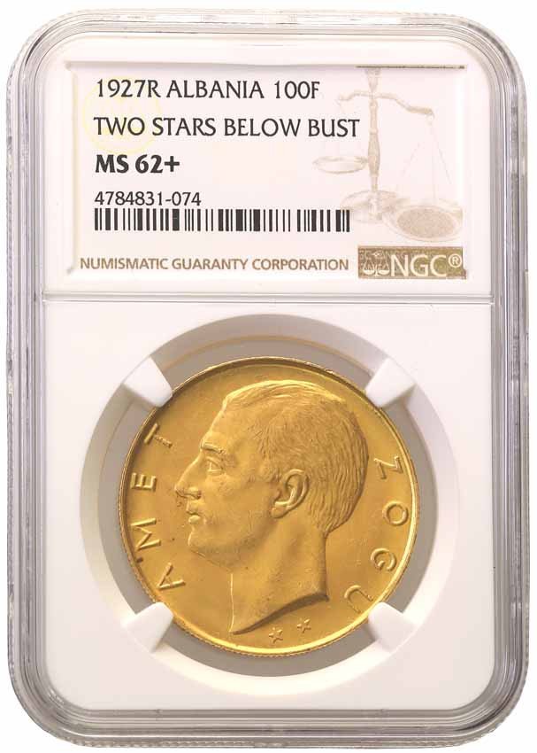 Albania. 100 Franków (franga) 1927 RZADKIE NGC MS62+